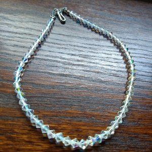 vintage 60s crystal aurora borealis AB bead necklace choker